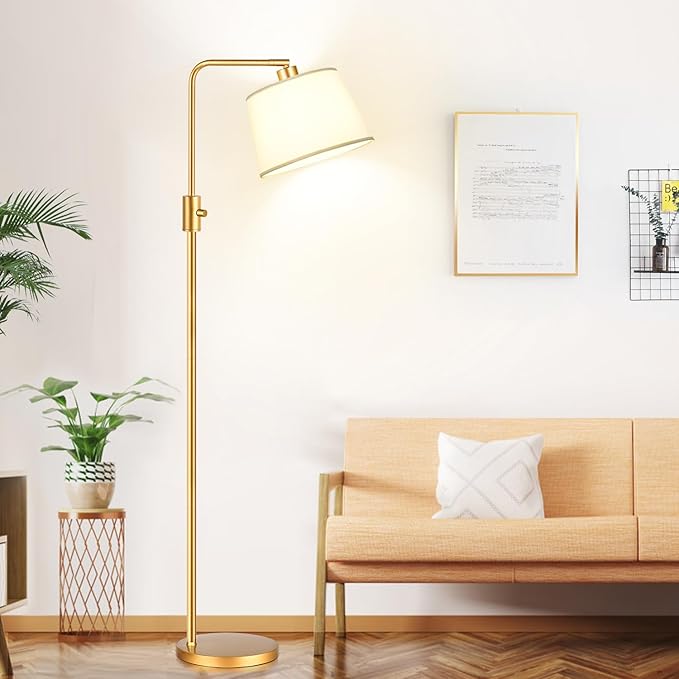 【Upgraded】 Dimmable Floor Lamp, 1000 Lumens LED Edison Bulb Included, Arc Floor Lamps for Living Room Modern Standing Lamp with Shade, Tall Lamps for Living Room Bedroom Office Dining Room - Gold - Bloomnest
