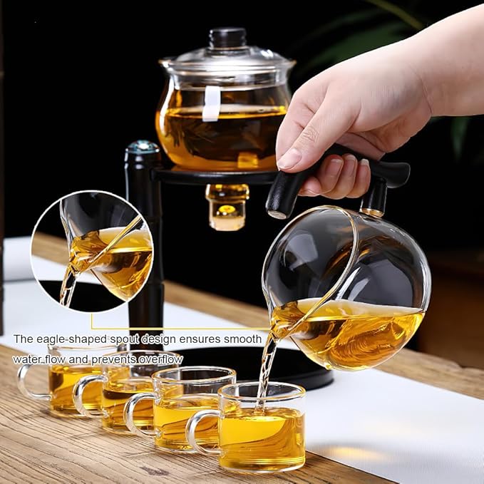 Kungfu Magic Tea Set Glass Magnetic Teapot Semi-Automatic Water Guide Magnetic Teapot with Infuser Heat-Resistant Glass Magic Tea Pot Magic Tea Set Perfect of Holiday Gifts (Black) - Bloomnest