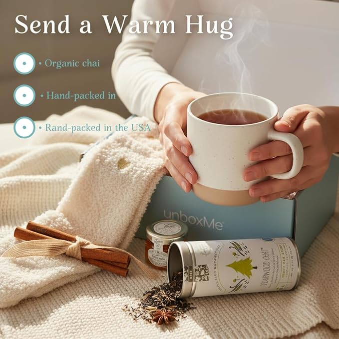 UnboxMe Tea Gift Basket Care Package for Women - Self Care Box with Cozy Socks, Mug, Chai Tea, Honey & Cinnamon, Get Well Soon, Thinking of You - Bloomnest