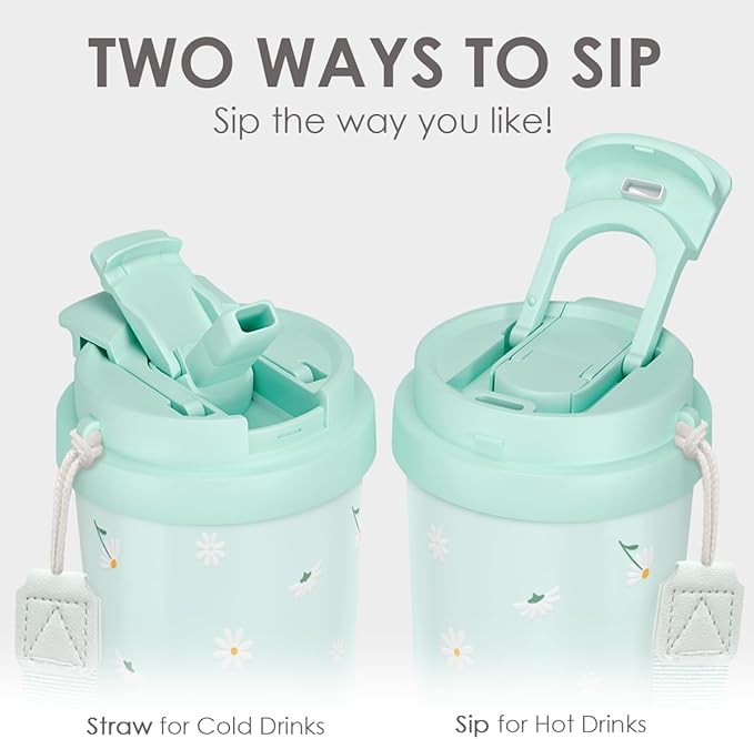 Daisy Tumbler - Stainless Steel 2-in-1 Lid Coffee Tumbler 18 oz, Insulated Floral Travel Mug Gift for Women Girls Teen Mother, Birthday Christmas - Bloomnest