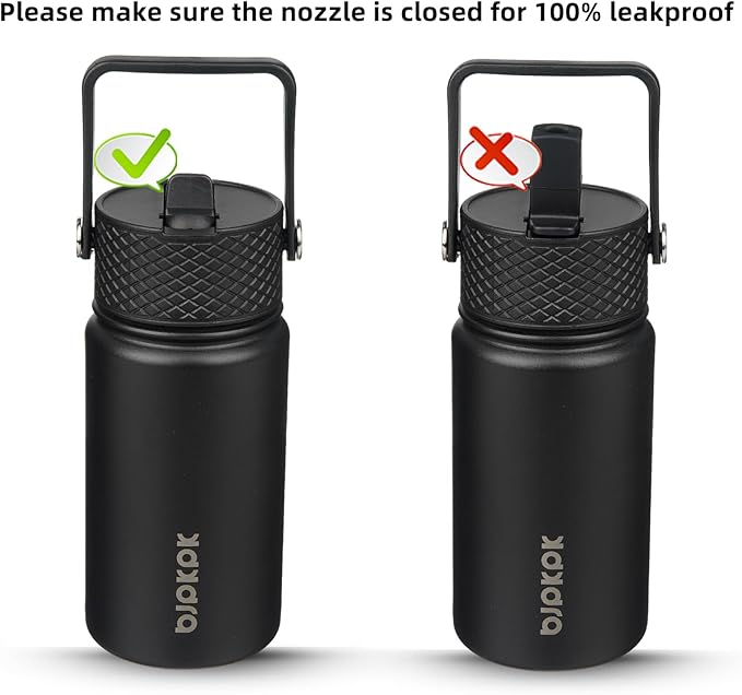 BJPKPK Water Bottle with Straw Lid, 15 oz Insulated Water Bottle, Stainless Steel Metal Water Bottles, Reusable Leak Proof BPA Free Thermo, Flask, Cups, Macaron-Black - Bloomnest
