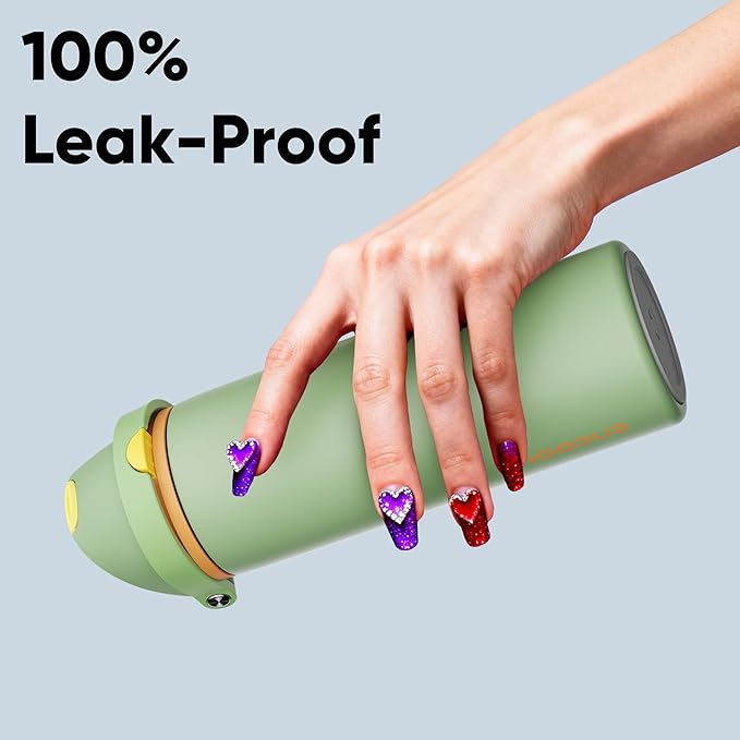 Insulated Water Bottle with Straw - Encool Stainless Steel Water Bottle with Push Button Lid, Leak-Proof & BPA-Free, Keeps Cold for 24 Hours for Sports, Travel, Gym (24 oz, Lichen-Yellow) ENCOOL