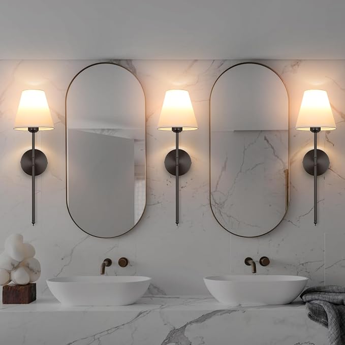 Battery Operated Wall Sconce Set of 2,15 Colors Wireless Wall Light With Dimmable Remote Control Last 18-50 Hours,Black Rechargeable Wall Lamp With White Fabric Shade For Living Room Bedroom Hallway - Bloomnest