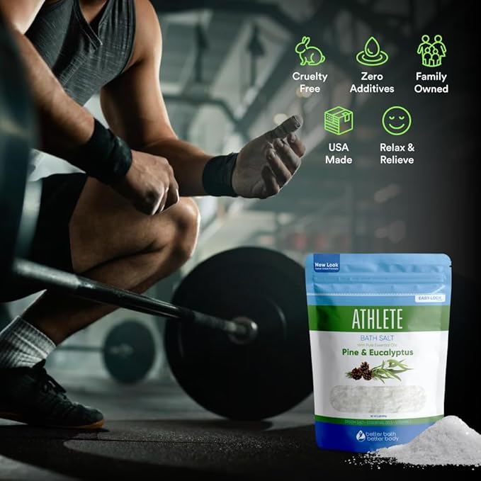 Athlete Bath Salt 32 Ounces Epsom Salt with Natural Lavender, Pine, Peppermint and Eucalyptus Essential Oils Plus Vitamin C in BPA Free Pouch with Easy Press-Lock Seal - Bloomnest