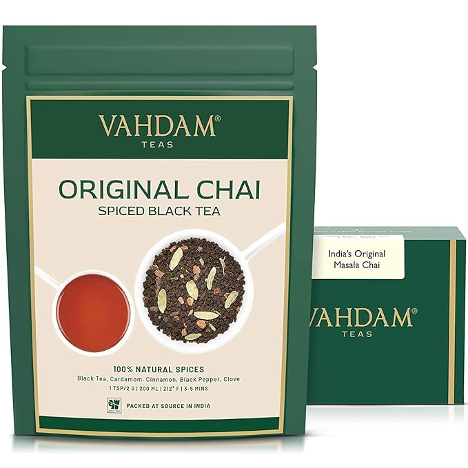 VAHDAM, India's Original Masala Chai Tea Loose Leaf (50 Cups/3.53oz) Blend Of Black Tea, Cinnamon, Cardamom, Cloves & Black Pepper | Ancient Indian House Recipe Of Spiced Masala Tea - Bloomnest
