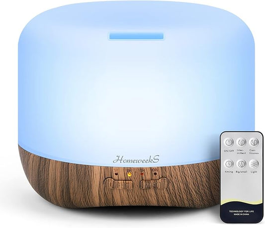 Aromatherapy Essential Oil Diffuser for Room: 500ml Colorful Aroma Air Humidifier with Adjustable Cool Mist Mode, Waterless Auto Off Ultrasonic Diffusers for Large Room Home Office(Brown) - Bloomnest