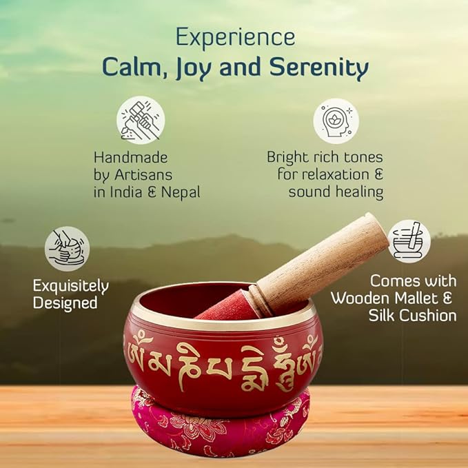 Tibetan Singing Bowl Set | Sacred Mantra Bowls | (Red 4 Inches)