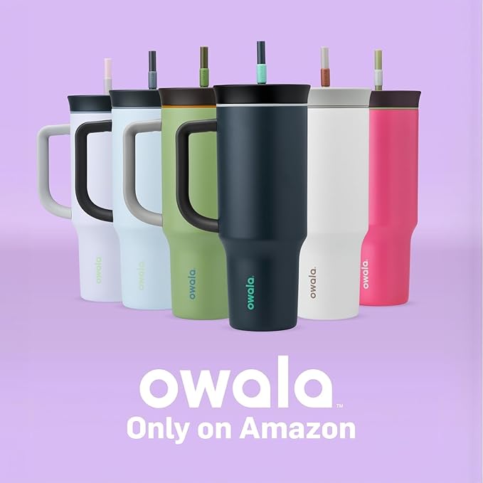 Owala Stainless Steel Triple Layer Insulated Travel Tumbler with Spill Resistant Lid, Straw, and Carry Handle, BPA Free, 40 oz, Light Purple (Whimsical Daydream)
