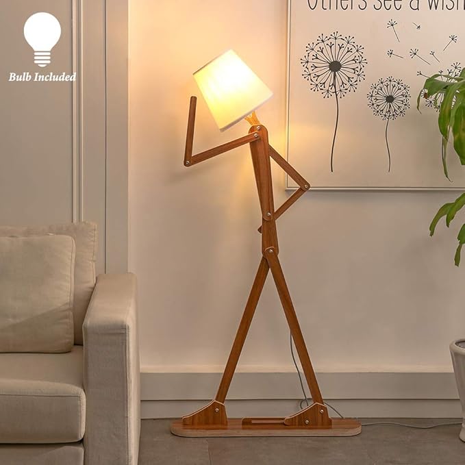 Cool Tall Floor Lamp Decorative Reading Standing Wood Swing Arm Wood Lighting for Corner Kids Boys Girls Bedroom Living Room Home Improvement Office Farmhouse - with LED Bulb (Walnut) - Bloomnest
