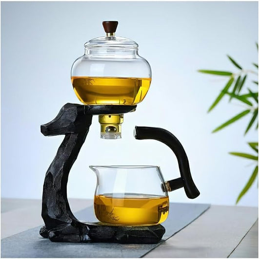 Magnetic Tea Pot, Lazy Kungfu Drip Teapot with Infuser, Heat-resistant Glass Deer Teapots Set, Semi-automatic Deer Glass Teapot Kettle Gifts for Friends Family (Black)