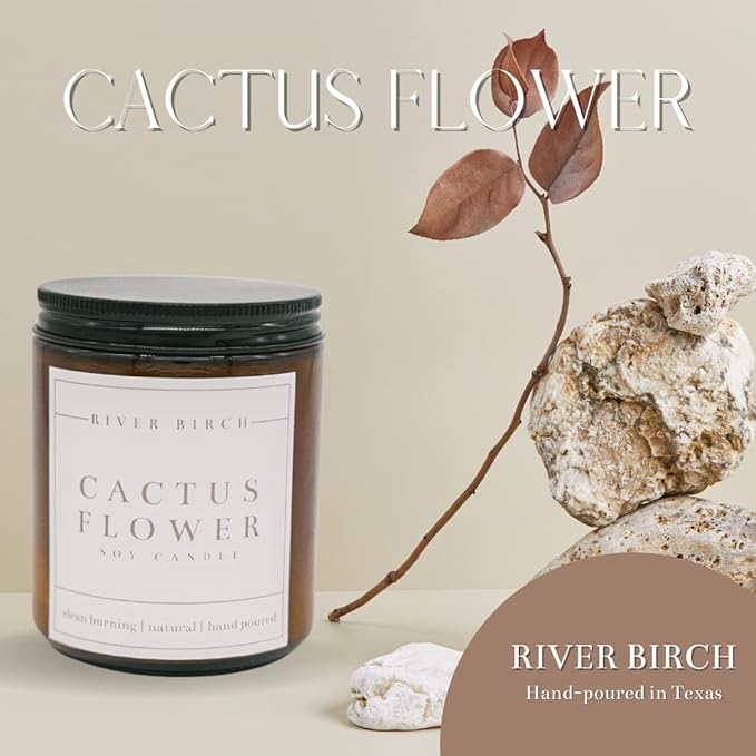 River Birch Candles Cactus Flower Scented Candle | Premium, All-Natural, Non-Toxic, Soy Amber Jar Candles | 8.5oz 40 Hr Burn Time | Cozy Relaxing Gifts for Home - Bloomnest