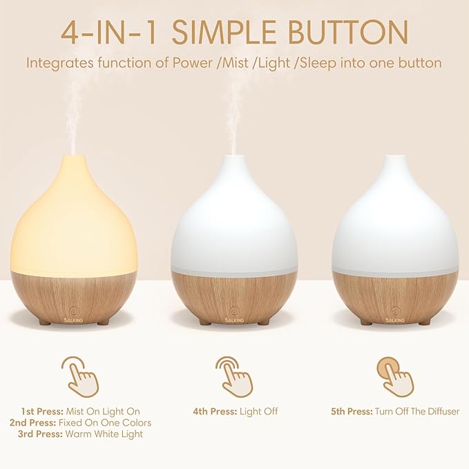 SALKING Essential Oil Diffuser (Set of 2), 100ml Small Aromatherapy Diffuser with Auto Shut-Off, Ultrasonic Diffusers for Essential Oils, Cool Mist Humidifier with Warm White Lights, for Office Home - Bloomnest