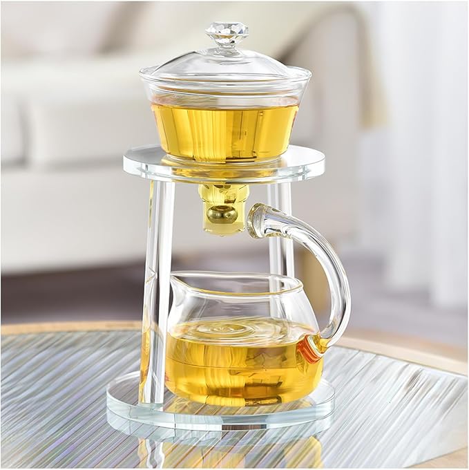 Lazy Kung Fu Glass Magnetic Tea Set, Semi Automatic Drip TeaPot, Heat Resistant Glass Magic Teapot Set, Suitable for home/office Reception Tea Set, Perfect for Holiday Gifts - Bloomnest