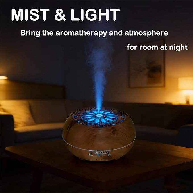 Diffuser with 6 Essential Oils for Large Room,550ml Aroma Diffusers with Remote Control for Home,Mini Humidifier with LED Night Lights for Office Yoga Room Decor Gift for Women Men(Light Wood Grain) Bloomnest