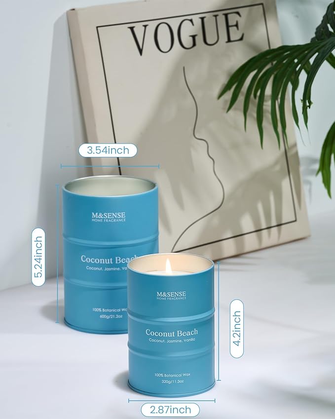 M&SENSE Coconut Beach Scented Candles Large Summer Candle, Natural Soy Candles 21.2oz Beach Candle,Aromatherapy Candle for Stress Relief Meditation Relaxing - Bloomnest