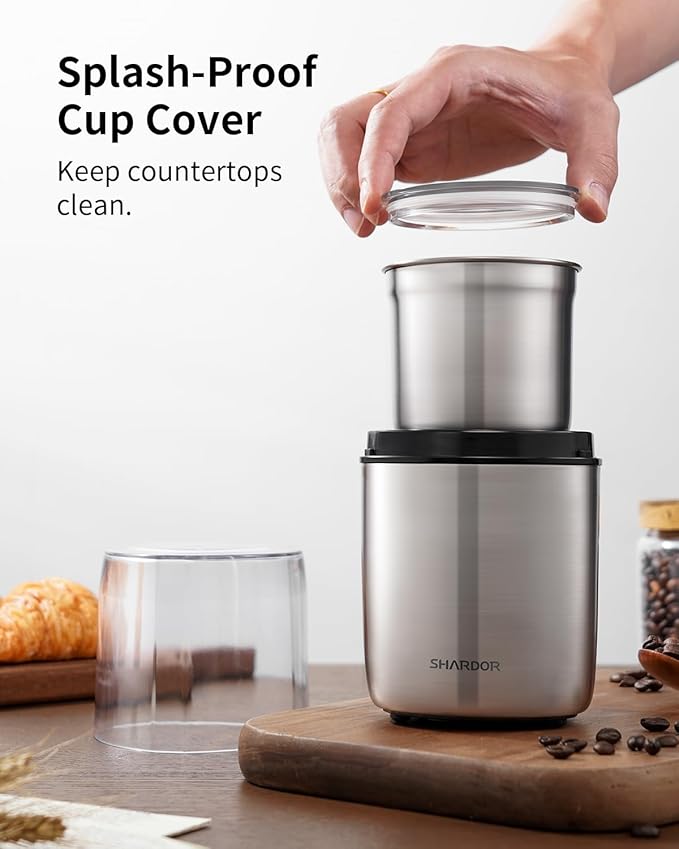 SHARDOR Coffee Grinder Electric Herb/Wet Grinder for Spices and Seeds with 2 Removable Stainless Steel Bowls, Silver - Bloomnest