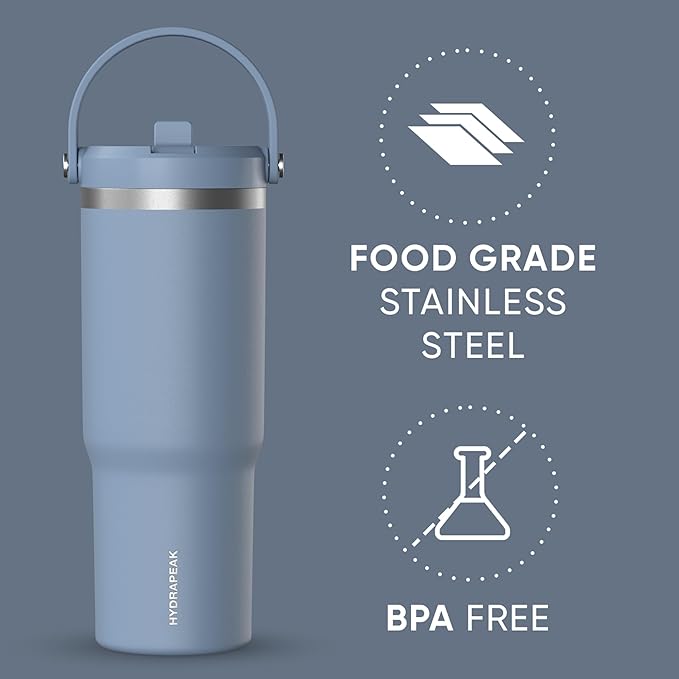 Hydrapeak Nomad 32 oz Tumbler with Handle and Straw Lid, Leakproof, Double Insulated, 32oz Cup Stainless Steel (Modern Blue) - Bloomnest