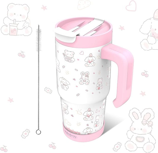 22 oz Tumbler with Handle for Kids, Easy to Hold, Spill-proof, Insulated Cups with Sip/Swig 2-in-1 Lid, Fit Most Car Cup Holders,School, Home,travel,Pink Rabbit - Bloomnest