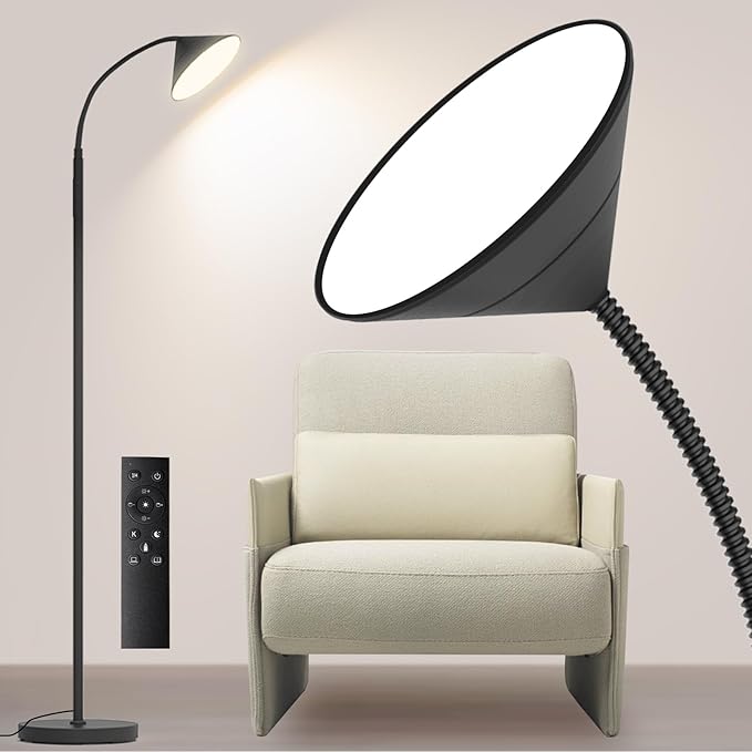 76" LED Floor Lamp, 18W/1800LM Super Bright Reading Standing Lamp,Stepless Dimmable&Adjustable Color Temperature 2700K-6500K w/Remote& Touch Control Lamps for Living Room Bedroom Office Black - Bloomnest