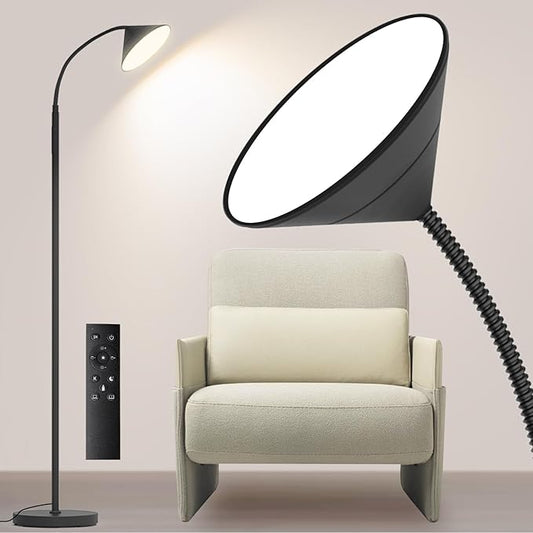 76" LED Floor Lamp, 18W/1800LM Super Bright Reading Standing Lamp,Stepless Dimmable&Adjustable Color Temperature 2700K-6500K w/Remote& Touch Control Lamps for Living Room Bedroom Office Black - Bloomnest
