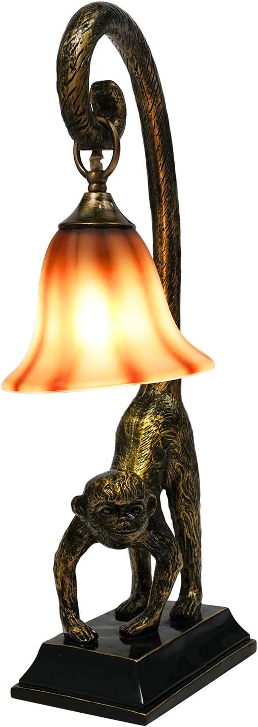 Tiffany Table Lamp Resin Bronze Monkey Lamp Vintage Animal Desk Lamp Bedside Light Easy Use for Home Decor,Living Room, Bedroom 23inch Tall Push Button Switch (Left) - Bloomnest