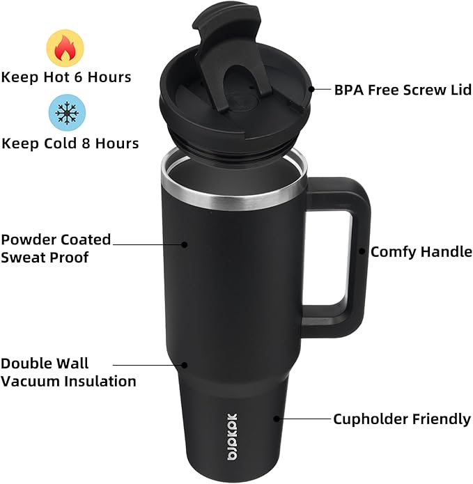 BJPKPK 40 oz Tumbler With Handle Insulated Tumblers With Lid And Straw Stainless Steel Thermal Cup,Black