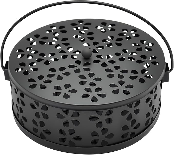 1pcs Mosquito Coil Holder Retro Incense Coils Holder Portable Incense Burner Holders with Handle for Home Camping Indoor Outdoor Patio (Black) - Bloomnest
