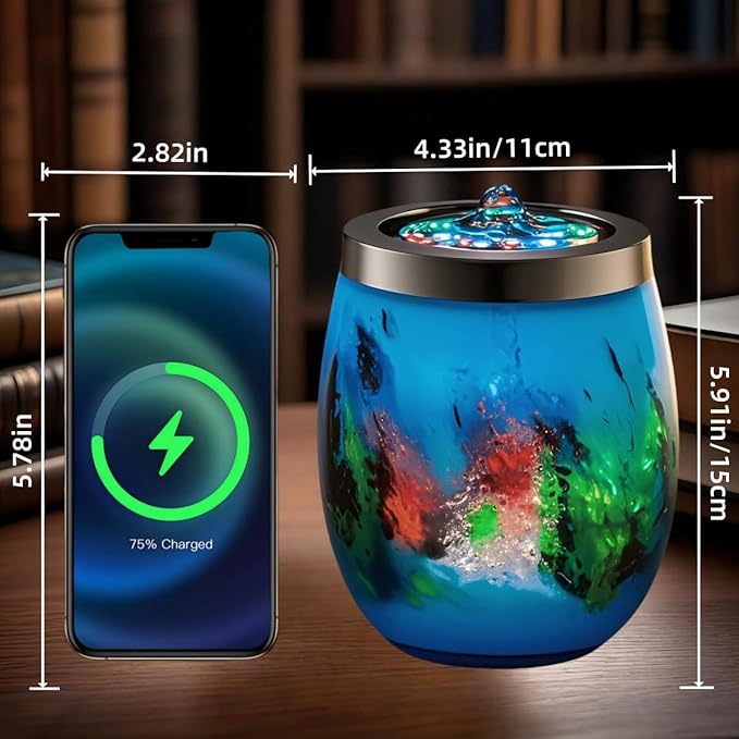 VOREEN Handblown Glass Tabletop Fountain - Art Glass Indoor Fountain with Color-Changing Glow - Artistic Indoor Water Feature with Optional Aromatherapy for Home, Spa, Office Décor - Blue - Bloomnest
