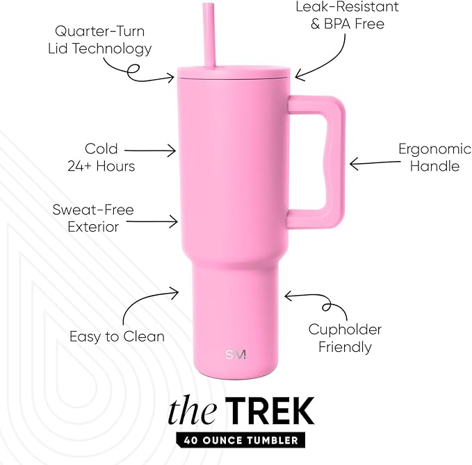 Simple Modern 40 oz Trek Tumbler with Handle and Straw Lid | Cup Holder Friendly Insulated Stainless Steel Travel Mug | Dragon Fruit SimpleModern