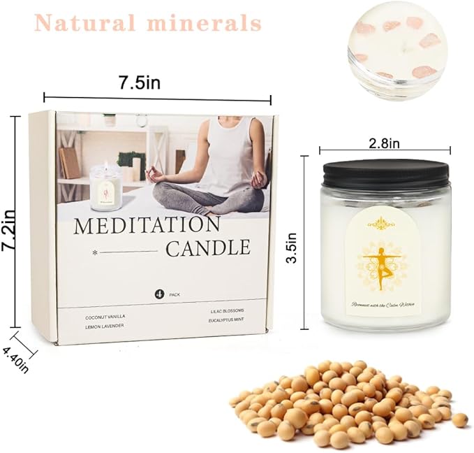 4 Pack Candles for Home Scented, Scented Candle Set with Crystals Stones, Aromatherapy Candles Birthday Gifts Set for Women, 24 Oz 200 Hour Long Lasting Soy Candles Gifts for Mothers Days - Bloomnest