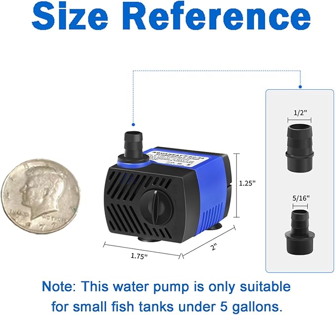 AQUANEAT Small Fountain Pump, 80 GPH Mini Submersible Water Pump with 3.3 ft Tubing, for Aquarium Fish Tank, Pet Water Fountain, Hydroponics, Pond Waterfall Filter Pump - Bloomnest