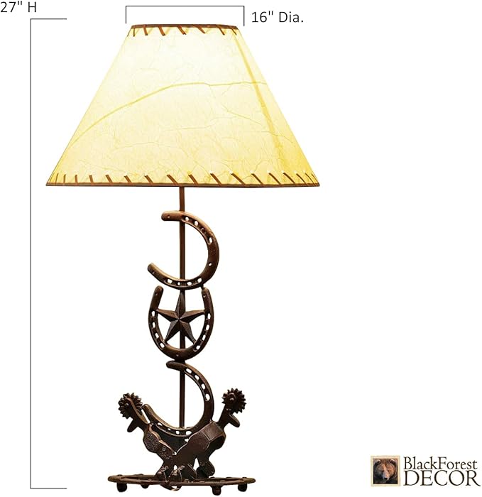 BLACK FOREST DECOR Horseshoe Star Table Lamp – Western Cast Iron Light with Shade for Rustic Rooms - Bloomnest