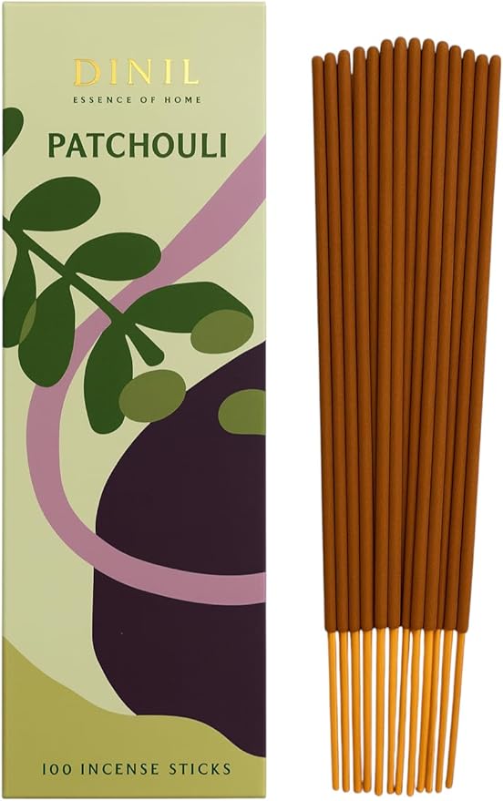 Dinil Patchouli Incense Sticks – 100 Sticks | Hand-Rolled, Charcoal-Free | Clean Burn, Low Smoke | Aromatic Incense for Meditation, Yoga & Home Fragrance Dinil