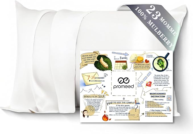 PROMEED 100% Mulberry Silk Pillowcase White with Zipper, Natural 23 Momme Silk Pillow Case for Sensitive Skin, Soft Anti Acne Pillowcase (Standard 20"x26", White) - Bloomnest