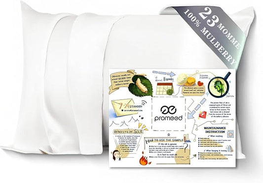 PROMEED 100% Mulberry Silk Toddler Pillowcase 13 x 18, Premium Natural 23 Momme Real Silk Pillow Case Toddler/Travel Size with Free Laundry Bag (Toddler/Travel-13 x18, White) - Bloomnest