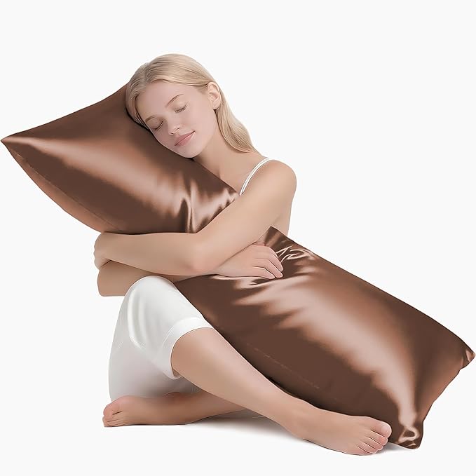 MR&HM Satin Body Pillow Cover, Soft and Breathable Body Pillow Case with Envelope Closure, Cooling and Silky Long Pillowcase for Hair and Skin,Grey (20x54, Mocha Mousse) - Bloomnest