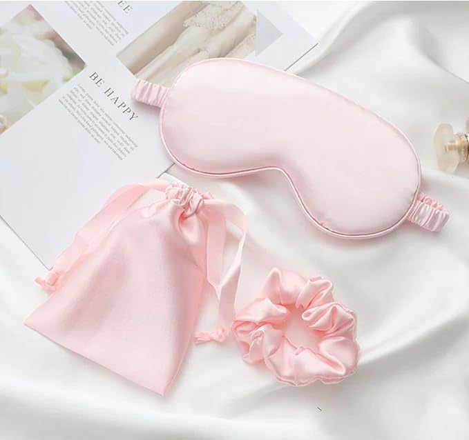 Silk Satin Sleeping Eye Mask, Pink Sleep Eye Mask Night Blindfold for Women and Men, Soft Breathable Blackout Eyeshade Eye Cover for Travel, Wedding Bridesmaid Gift - Bloomnest