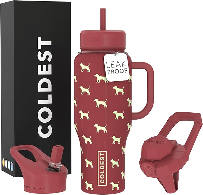 Coldest Tumbler with Handle and Straw - 100% Leak Proof Insulated Tumbler with Lid and Straw (3 Lids) - Stainless Steel Tumblers for Women & Men - Cup Holder Friendly Base, 36 oz (Baby Puppy) - Bloomnest