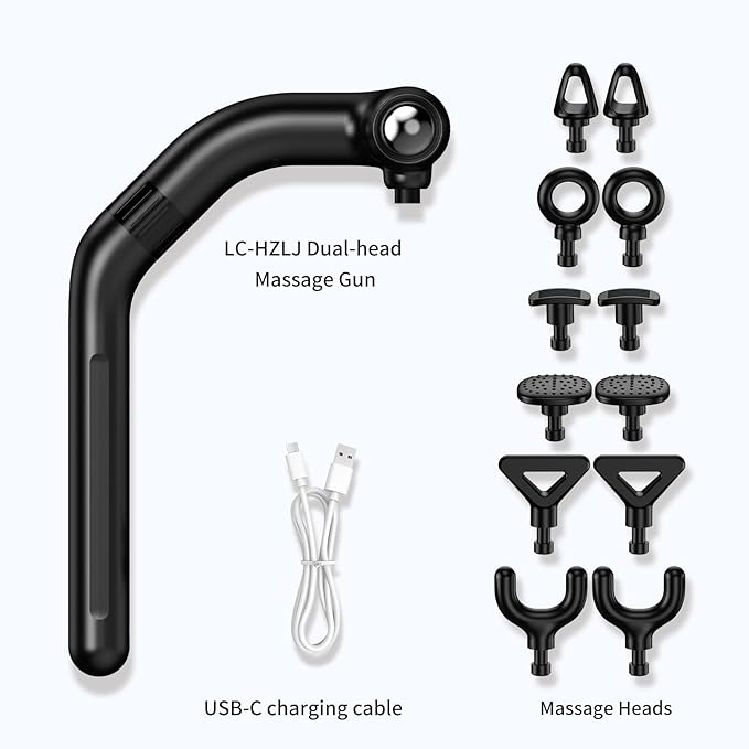 Dual-Head Massage Gun with Extension Handle, 3-in-1 Detachable Handheld Percussion Muscle Massager for Back Neck Shoulder Body Deep Tissue Pain Relief - 6 Speeds Levels (Black) - Bloomnest