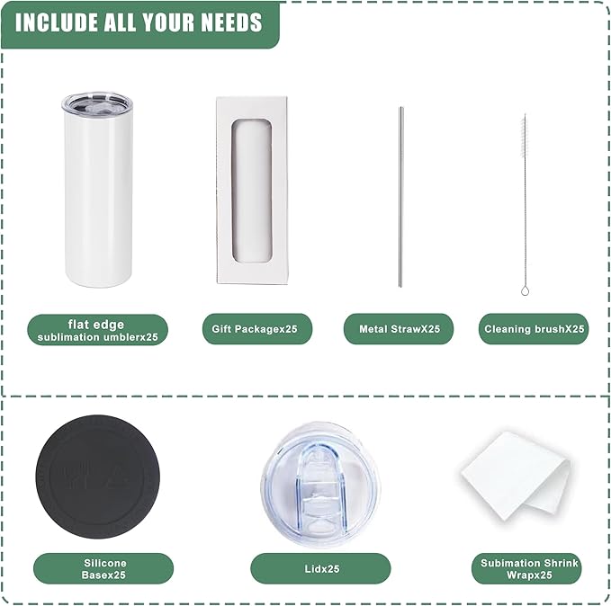 25pack Flat Edge Sublimation Straight Tumbler bluk Double Wall Stainless Steel Vacuum Cup with Metal Straw and silding lid Wholesale - Bloomnest