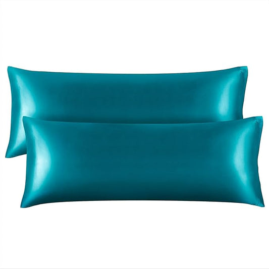 BEDELITE Satin Body Pillow Cover 2 Pack, Super Soft and Cooling Body Pillow Pillowcase for Hair and Skin, Breathable Silky Full Long Pillowcase Cover(20"x54", Teal) - Bloomnest