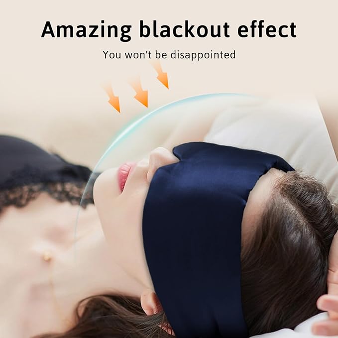 Silk Sleep Mask for Women Men Satin, ATreebag Eye Sleeping Mask & Blindfold with Adjustable Strap, Large Size, 1 PC Navy Blue - Bloomnest