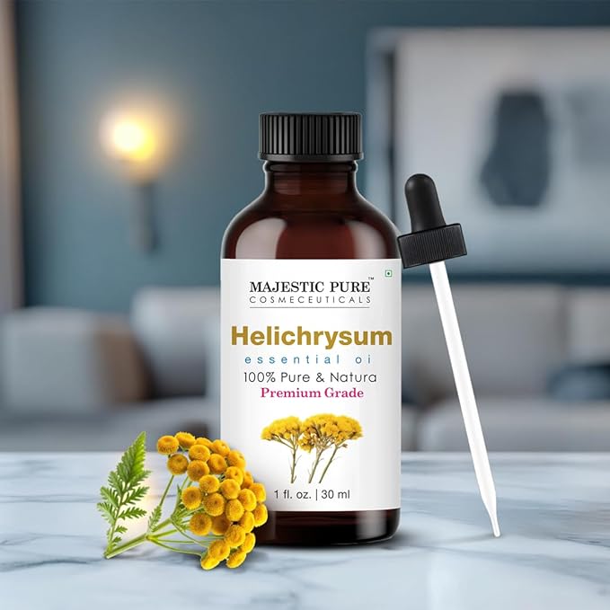 Majestic Pure Helichrysum Essential Oil with Glass Dropper - 1 Fl Oz - 100% Pure and Natural Helichrysum Oil - Premium Grade Essential Oils for Diffuser, Aromatherapy, Soap and Candle Making - Bloomnest