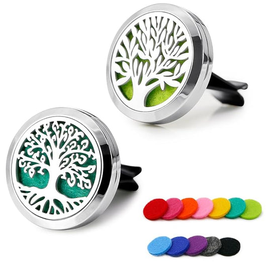 Car Air Freshener, 2PCS 30mm Car Aromatherapy Essential Oil Diffuser Stainless Steel Cars Diffuser with Vent Clip 12 Felt Pads - Bloomnest