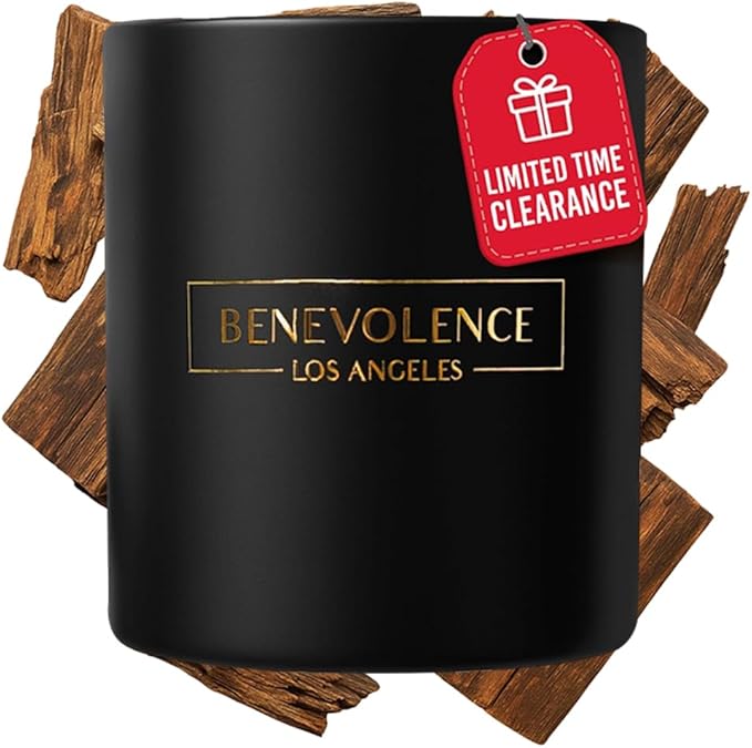 Benevolence LA Oud Wood Christmas Scented Candles | Soy Candles, Black Candle for Home | Holiday Candle Gifts for Women and Men | Home Fragrance | Aromatherapy | 8oz, 45 Hour Burn - Bloomnest
