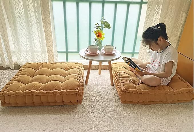 Verpert Floor Pillow 25x25 Inch, Square Meditation Cushion Floor Seating for Adults, Oversized Tufted seat Cushion Reading Nook for Kids, Yoga Meditation Pillow for Sitting on Floor (Yellow)
