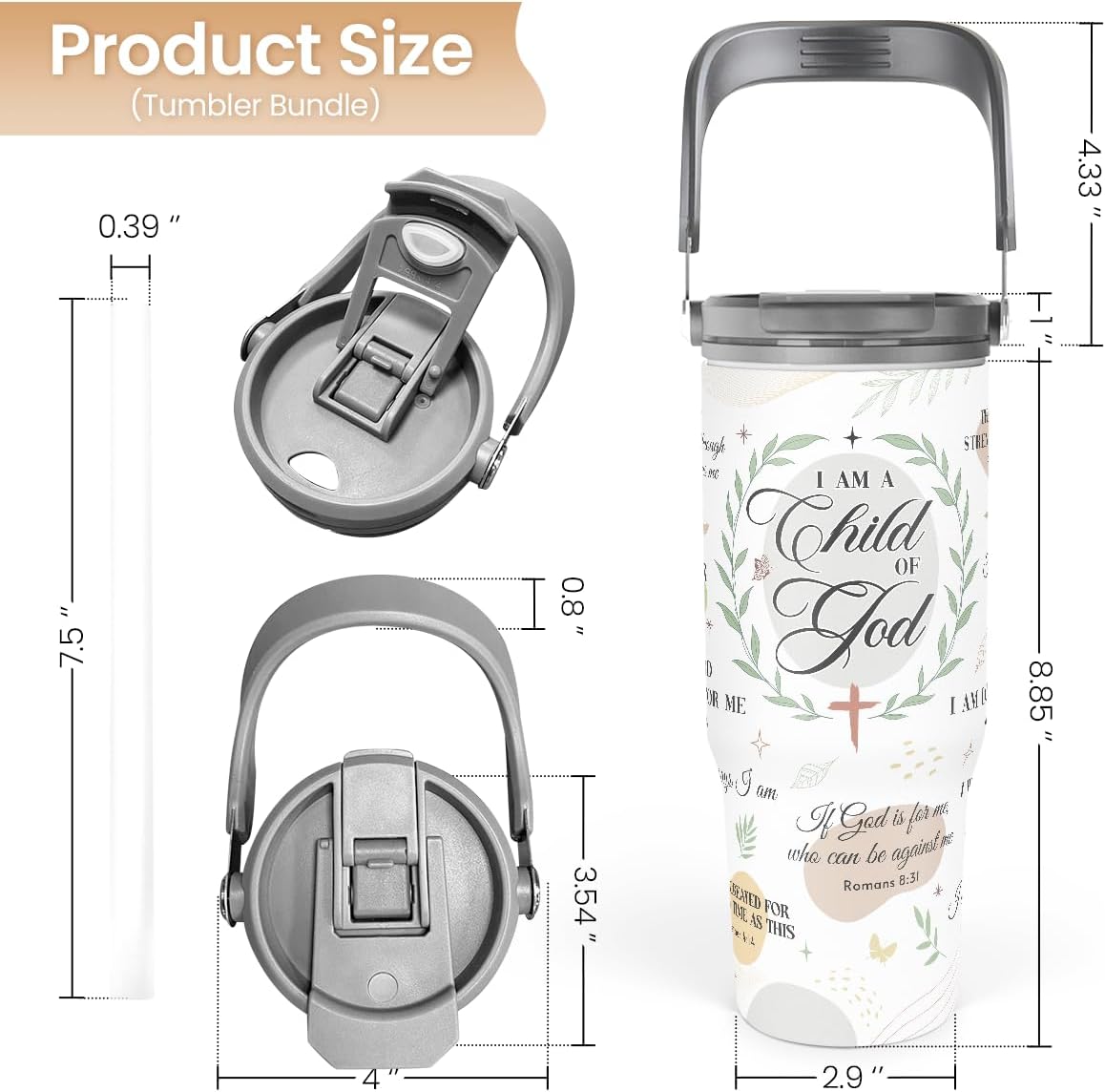 SANDJEST Christian Tumbler with Handle 30oz, Religious Gifts for Women, Inspirational Gifts for Her for Birthday Christmas Mothers Day, Stainless Steel Flip Straw Insulated Tumblers Coffee Travel Cup