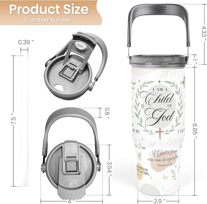 SANDJEST Christian Tumbler with Handle 30oz, Religious Gifts for Women, Inspirational Gifts for Her for Birthday Christmas Mothers Day, Stainless Steel Flip Straw Insulated Tumblers Coffee Travel Cup - Bloomnest