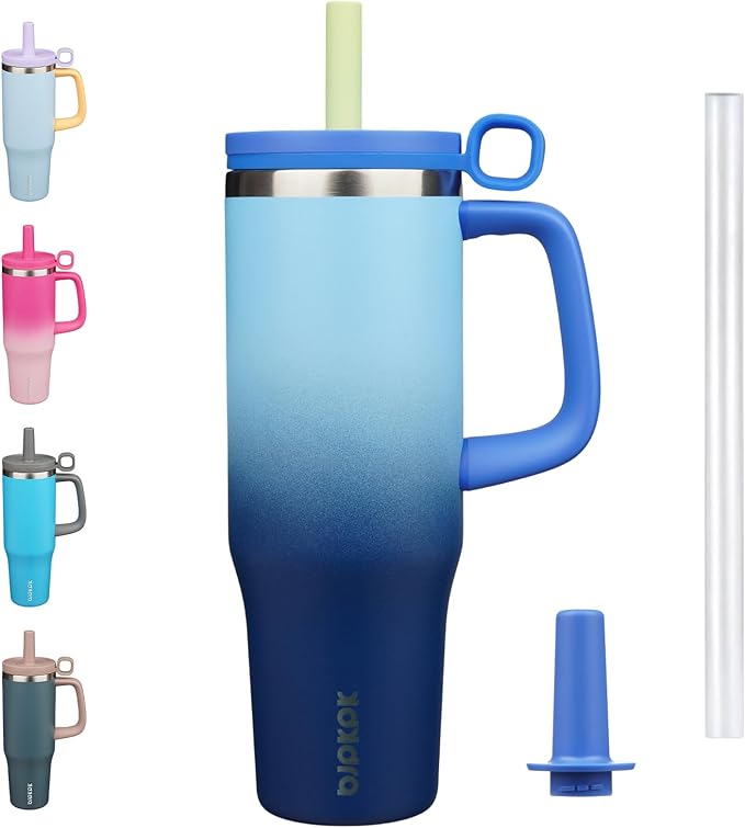 BJPKPK Insualted Tumblers with Handle and Straw 40oz Stianless Steel Travel Coffee Mug Thermal Cups with Lid,Sky - Bloomnest