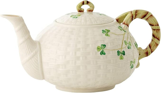 Belleek Classic Shamrock Fine Parian China Tea Pot - 35 oz Irish Handmade Loose Leaf Teapot - Microwave Safe Ceramic Tea Pot - Porcelain Teapot for Tea Service, Decorative Teapots & Coffee Servers - Bloomnest